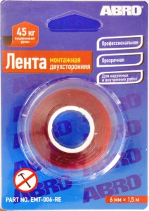 Лента монтажная двухсторонняя 6мм x 1,5м ABRO EMT-006-RE ― 1998-2024  NEXT